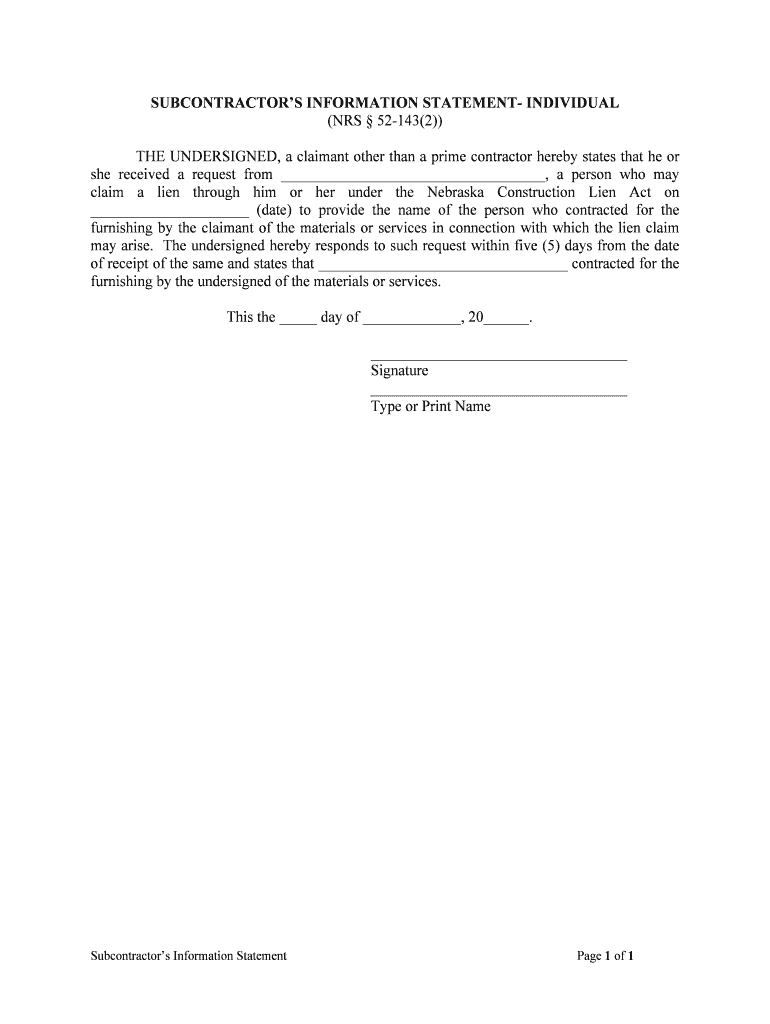 NRS CHAPTER 108 STATUTORY LIENS  Form