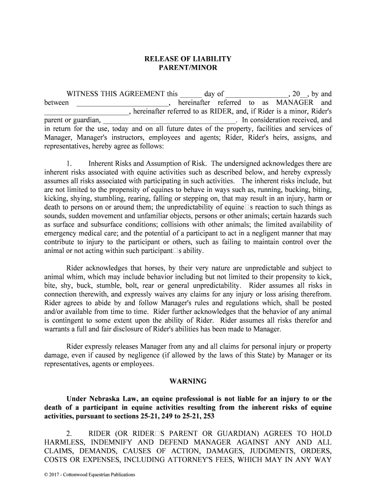 Death of a Participant in Equine Activities Resulting from the Inherent Risks of Equine  Form