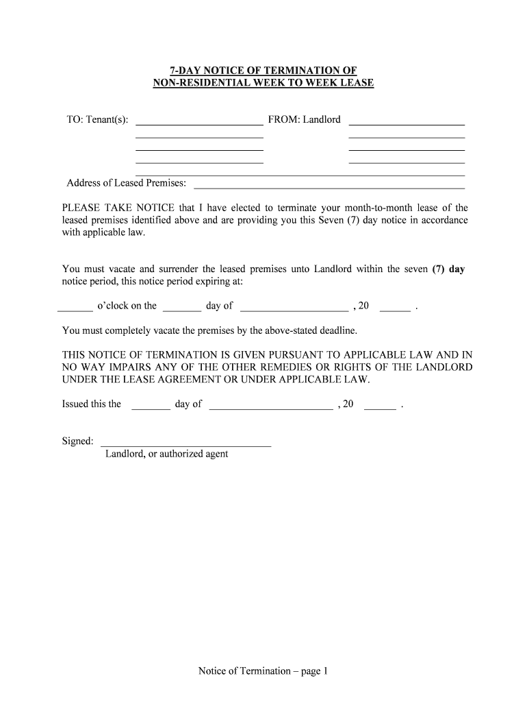 NON RESIDENTIAL WEEK to WEEK LEASE  Form