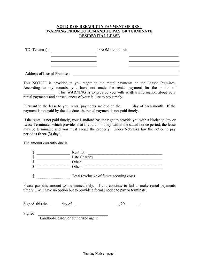 Under Nebraska Law the Notice to Pay  Form