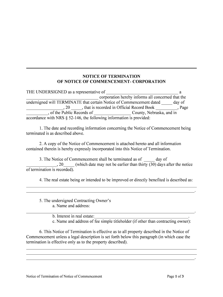 Notice of Termination of Notice of Commencement Justia  Form