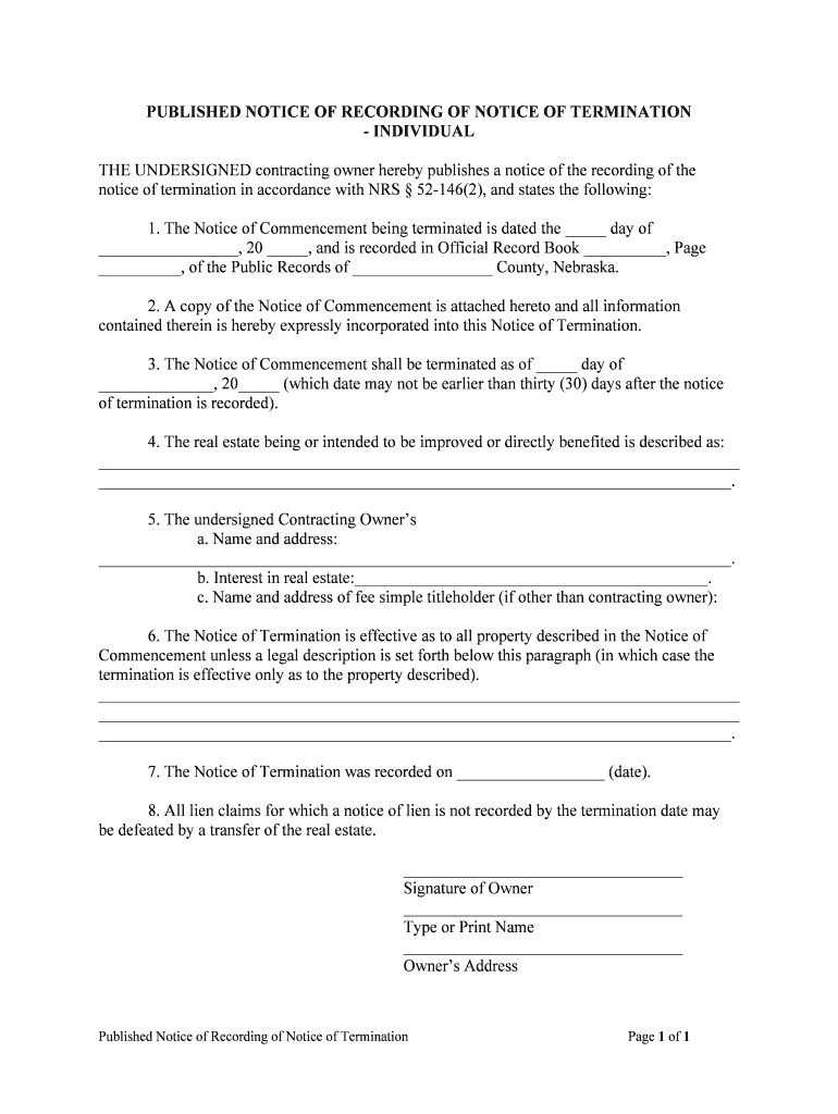 PUBLISHED NOTICE of RECORDING of NOTICE of TERMINATION  Form