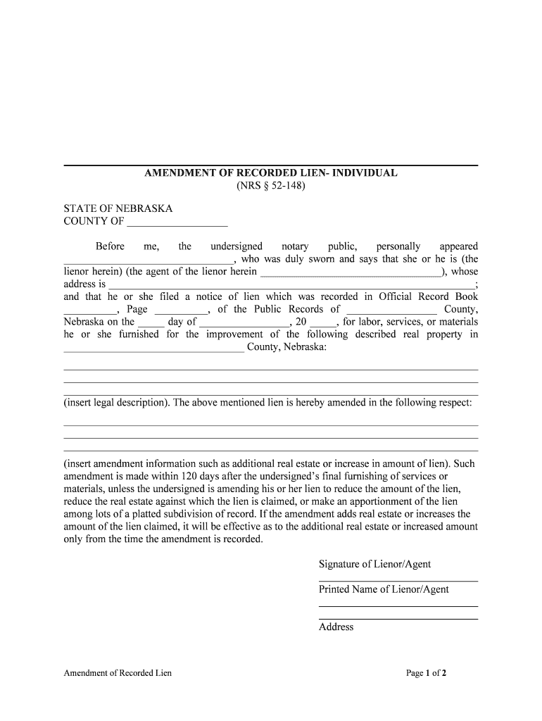 AMENDMENT of RECORDED LIEN INDIVIDUAL  Form