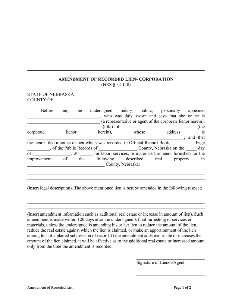 AMENDMENT of RECORDED LIEN CORPORATION  Form
