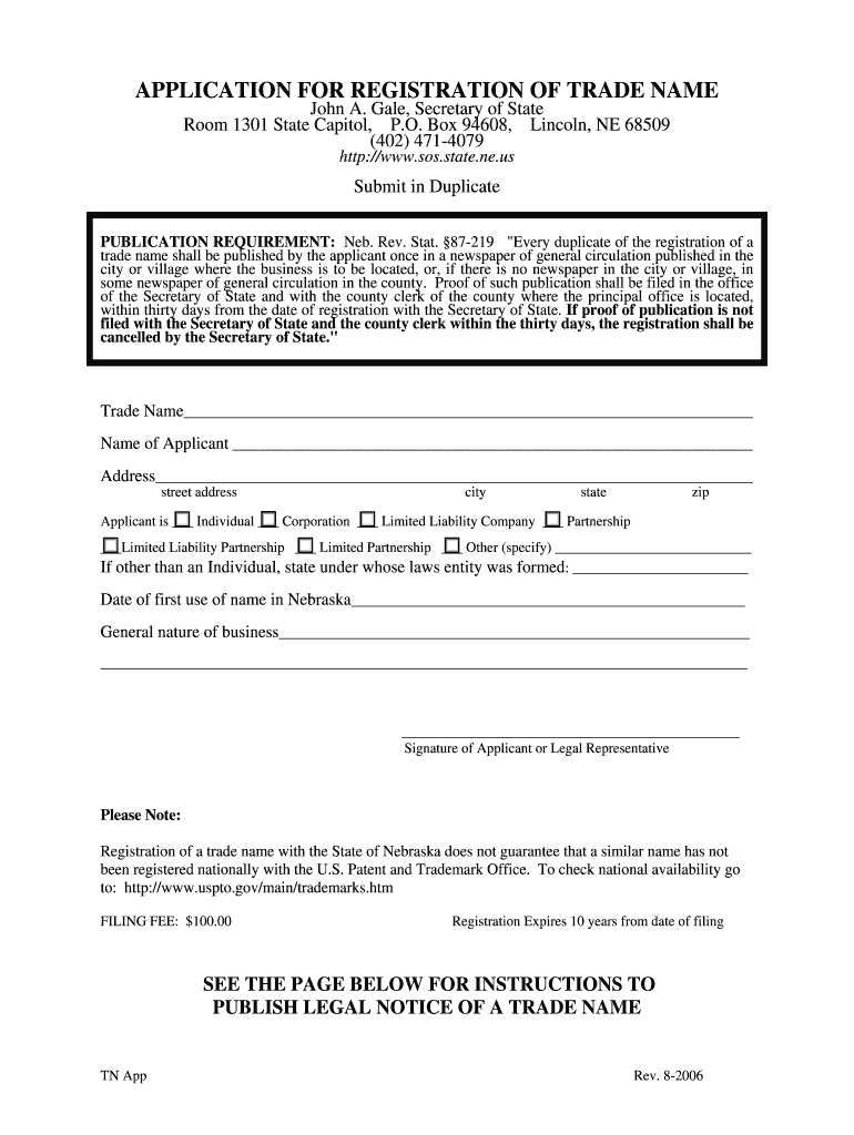 Fillable Online Nebraska Corporate Application for State Legal  Form