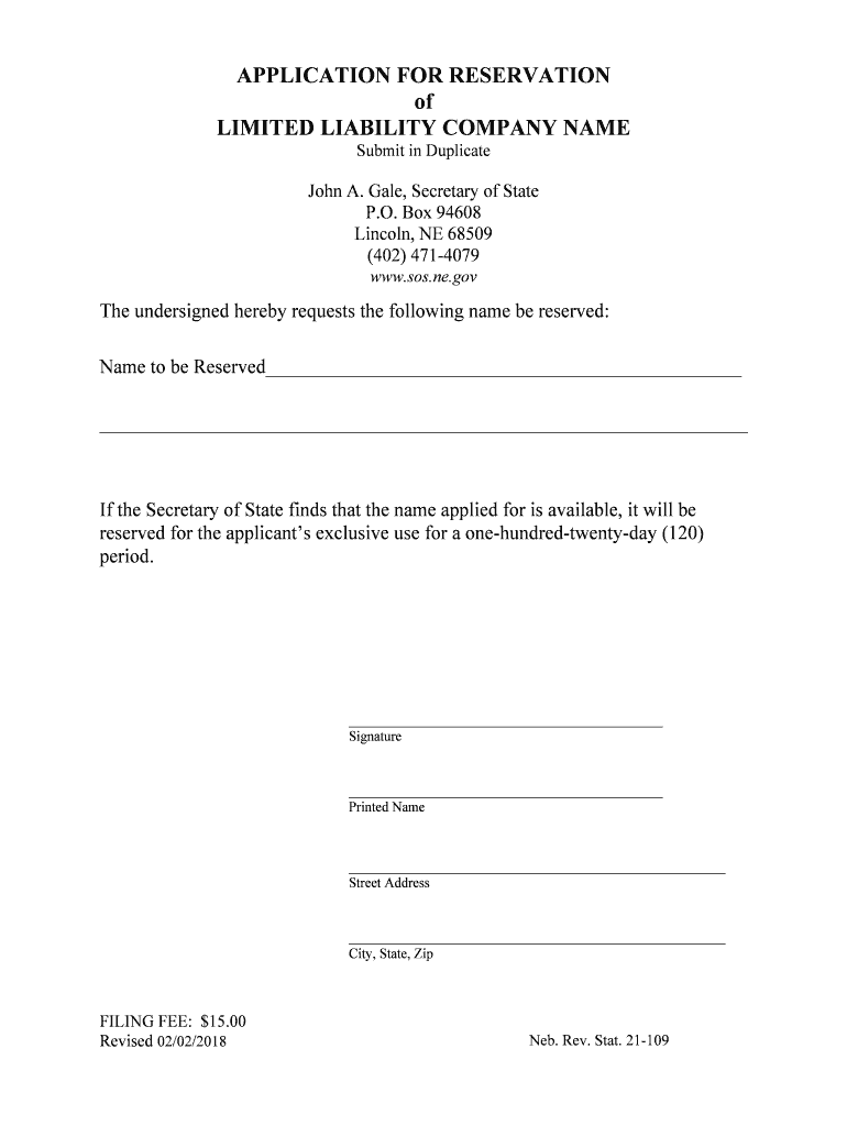 Fee Schedule Secretary of State Corporate Office Nebraska  Form