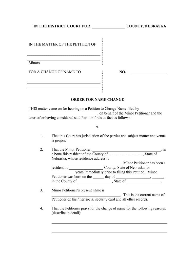 Child Name ChangeNebraska Judicial Branch  Form