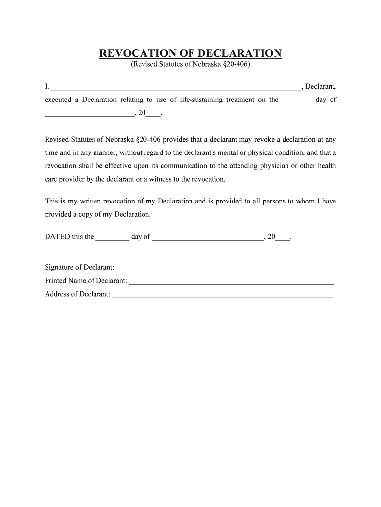 Revised Statutes of Nebraska 20 406  Form