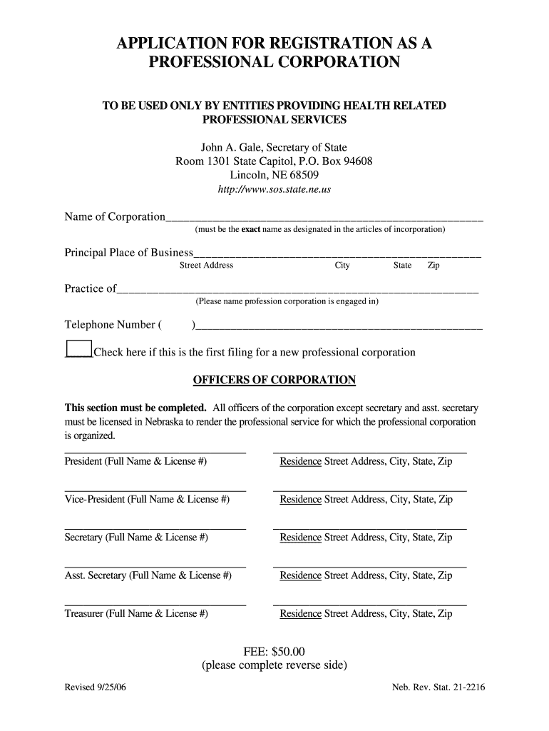 Nebraska Application for Certificate of Authority to  Form
