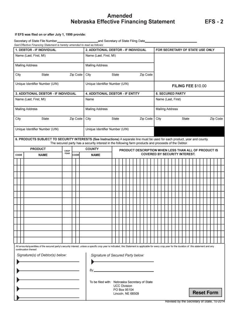 Effective Financing Statement FormsNebraska Secretary of