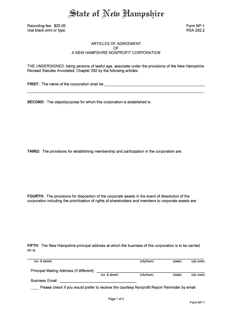 New Hampshire Articles of Incorporation TemplatesNH  Form