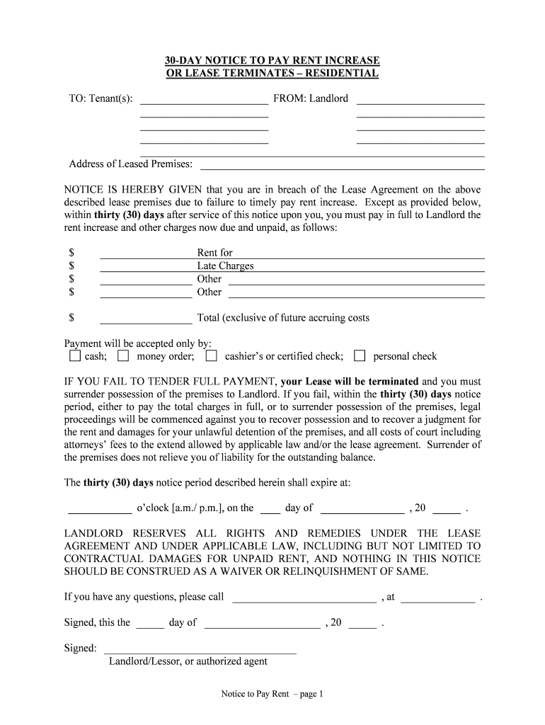 Notice to Pay or Quit Form Late Rent PDFWord