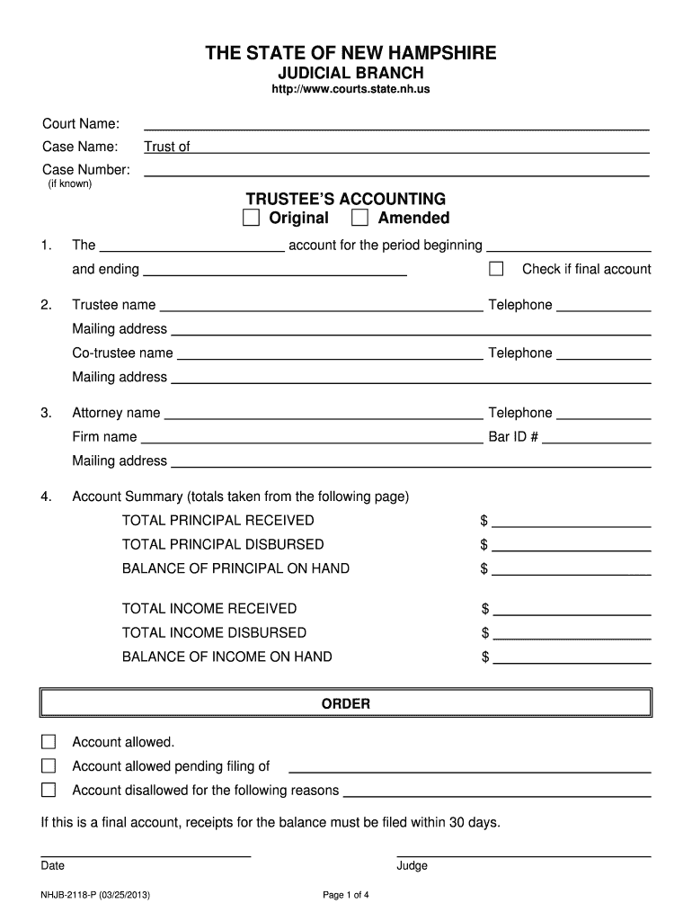 Trustee Accounting New Hampshire Judicial Branch  Form