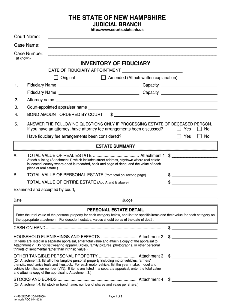 NH Gov SearchInventory of Fiduciary New Hampshire  Form