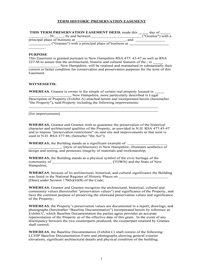 DEED of PRESERVATION EASEMENT and AGREEMENT THIS DEED of  Form