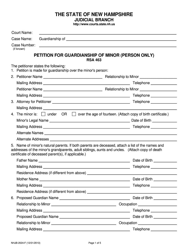 Petition is Made for Guardianship over the Minor's Person  Form