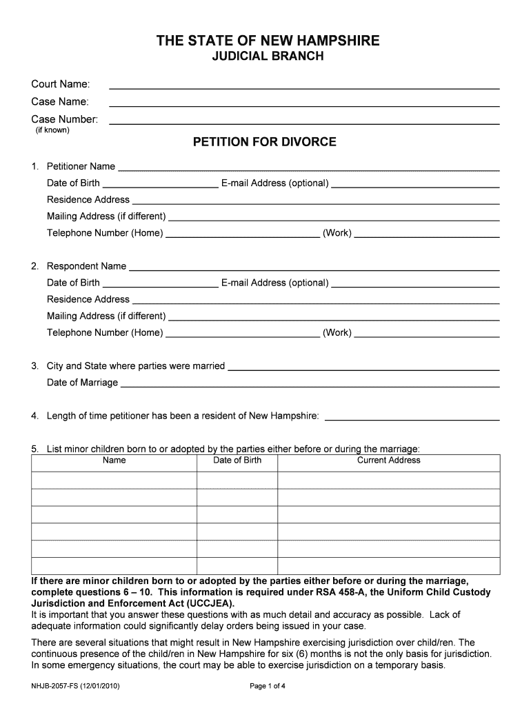 Bill of Sale Form New Hampshire Petition for Divorce Form