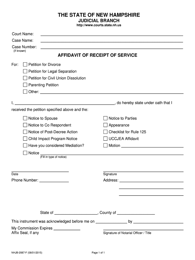 Affidavit of Receipt of Service  Form