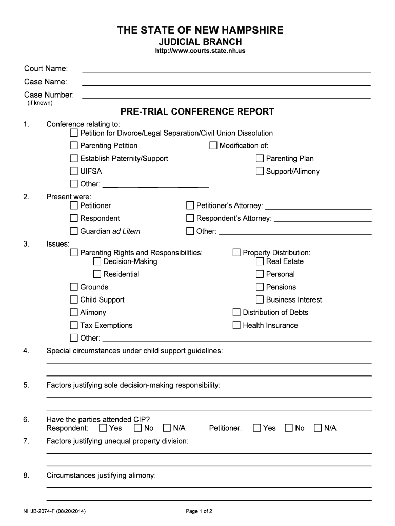 PRE TRIAL CONFERENCE REPORT  Form