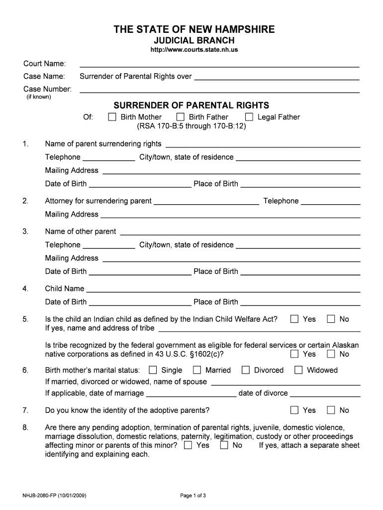 Department of HHS or Agency Surrender of Parental Rights  Form