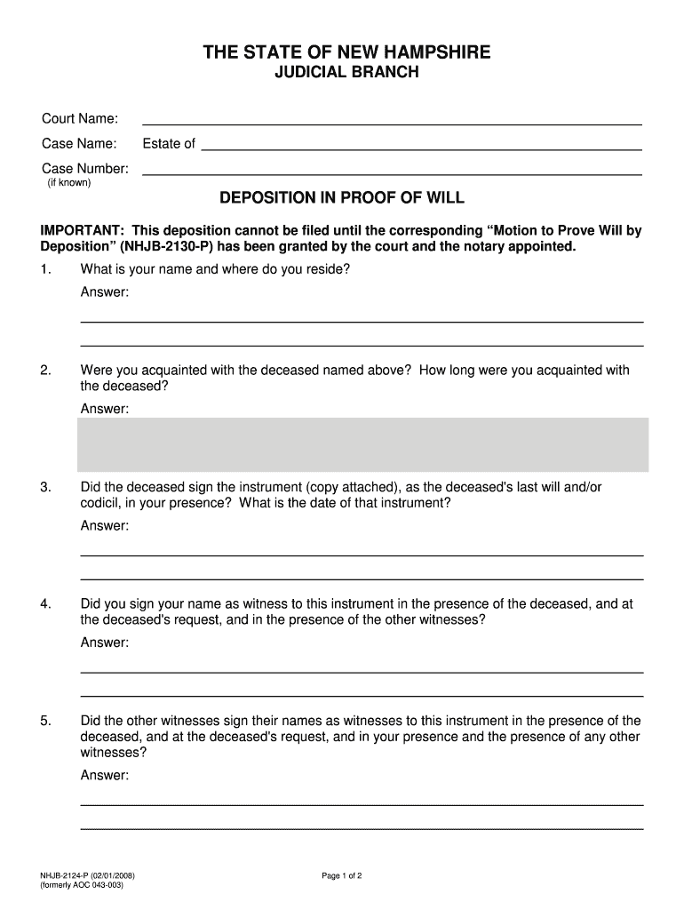 Deposition in Proof of Will  Form