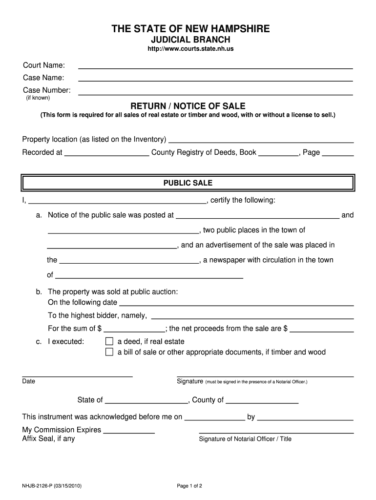 RETURN NOTICE of SALE  Form