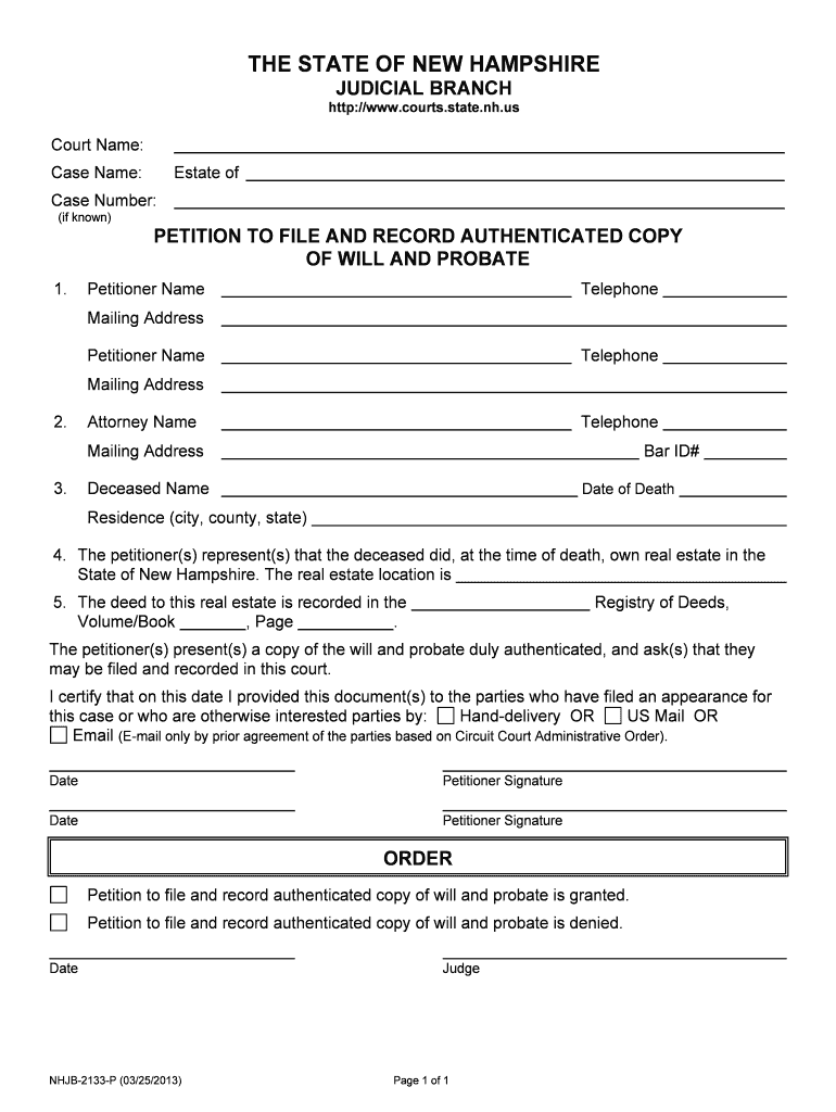 PETITION to FILE and RECORD AUTHENTICATED COPY  Form