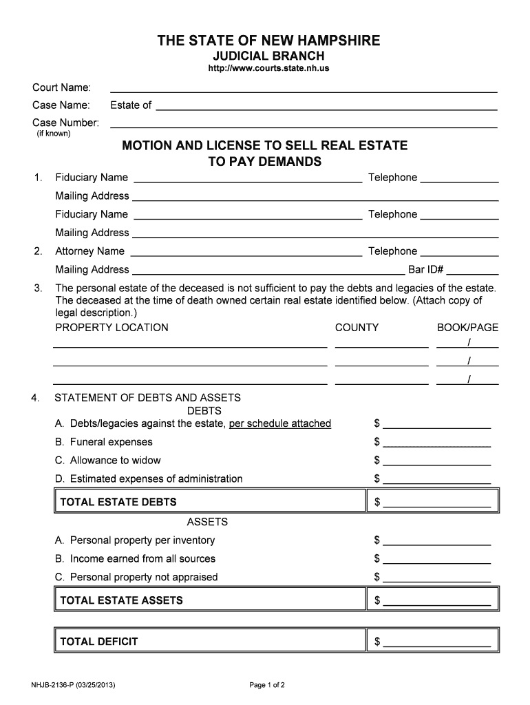 Motion and License to Sell Real Estate to Pay Demands New  Form