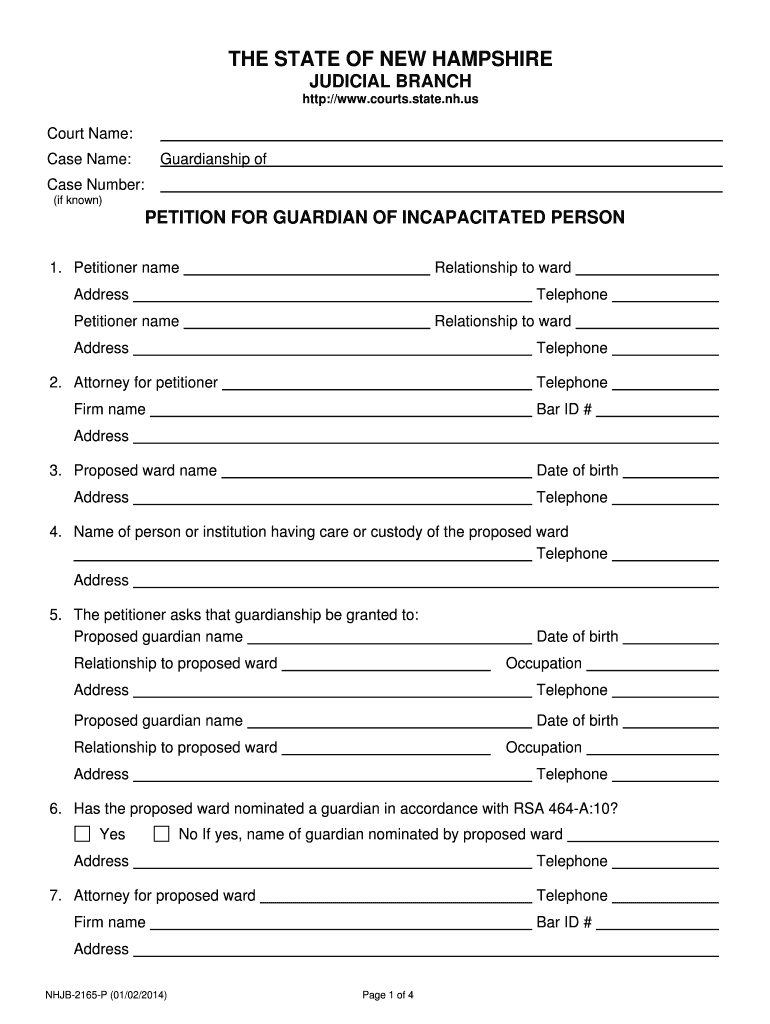 Petition for Guardian of Incapacitated Person New Form - Fill Out and ...