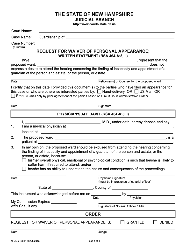 Request for Waiver of Personal Appeareance New  Form