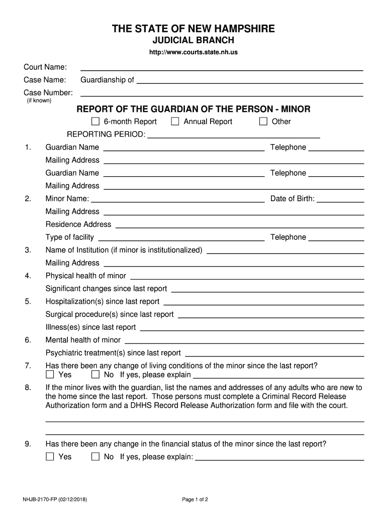 Fillable Online Courts State Nh Us Court Name Guardianship  Form