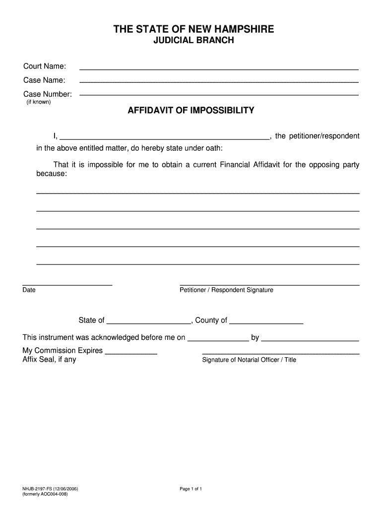 Affidavit of Impossibility New Hampshire Judicial Branch  Form