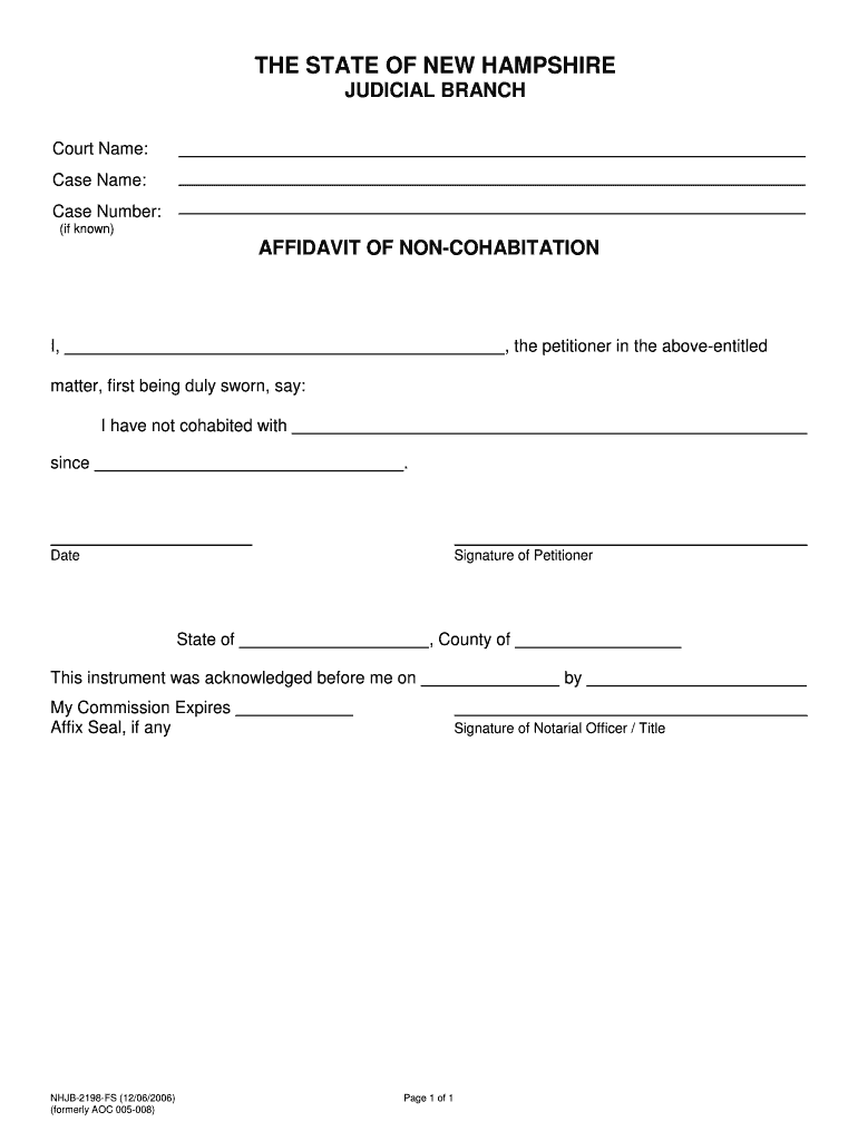 Affidavit of Non Cohabitation New Hampshire Judicial Branch  Form