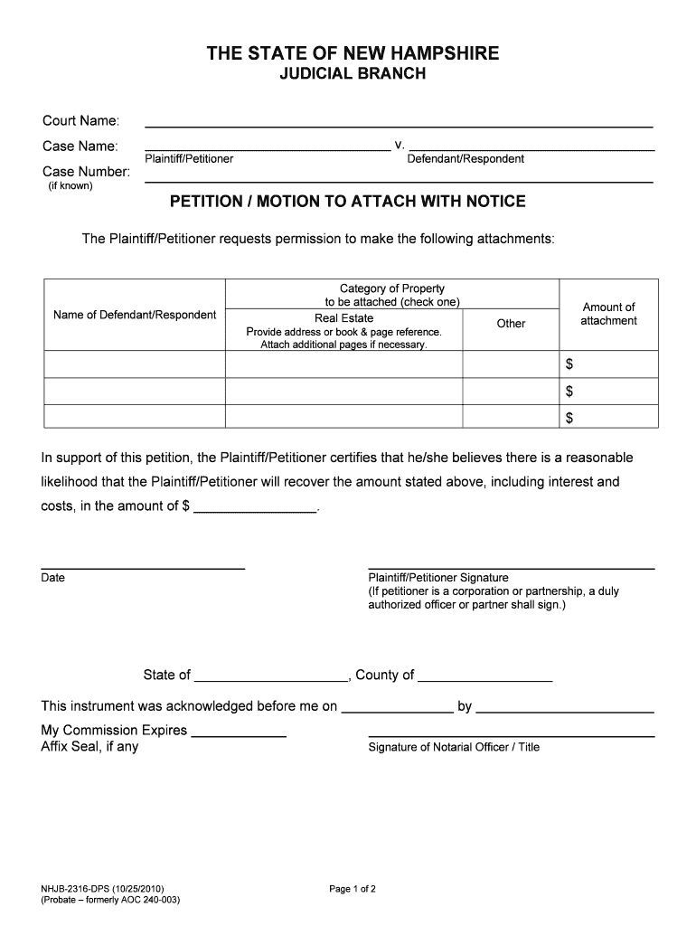 PETITION MOTION to ATTACH with NOTICE  Form