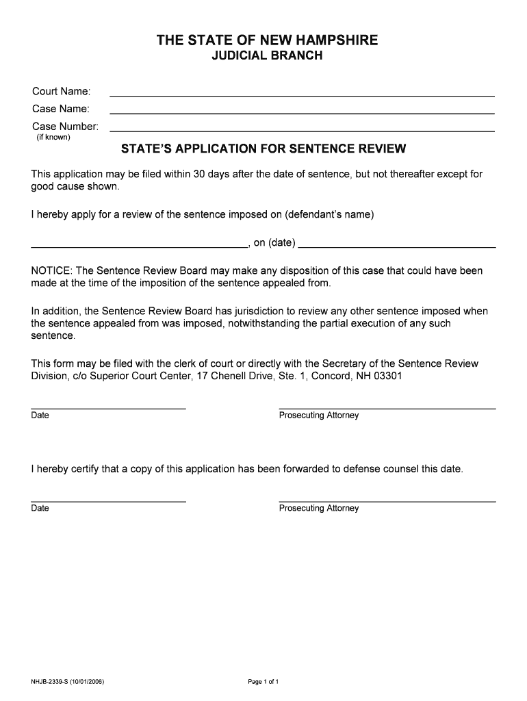 STATES APPLICATION for SENTENCE REVIEW  Form
