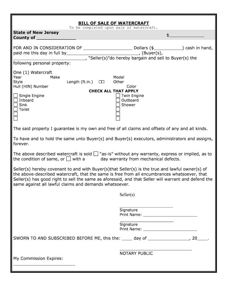 Bill of Sale Form New Jersey Boat Bill of Sale Templates
