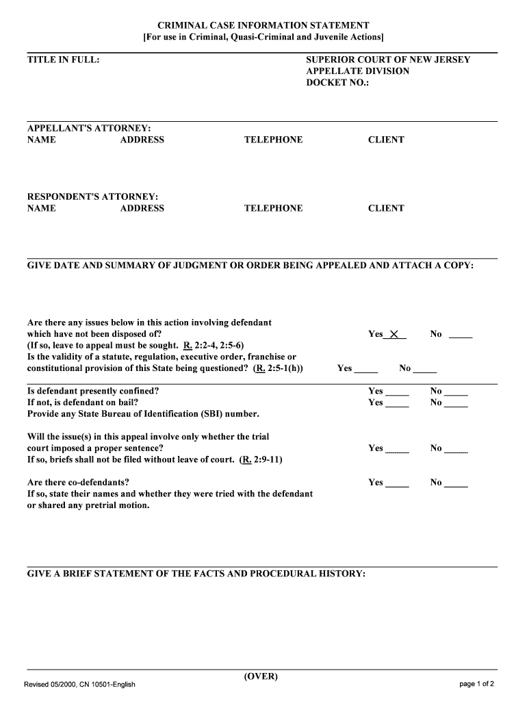 Criminal Case Information Statement Appellate Criminal CIS Appellate Criminal CIS