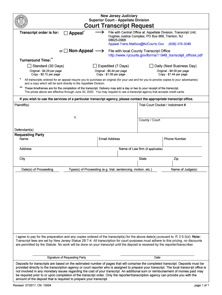 Court Transcript Request Form