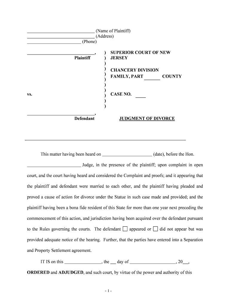 SUPERIOR COURT of NEW JERSEY STATE of NEW JERSEY, Plaintiff  Form