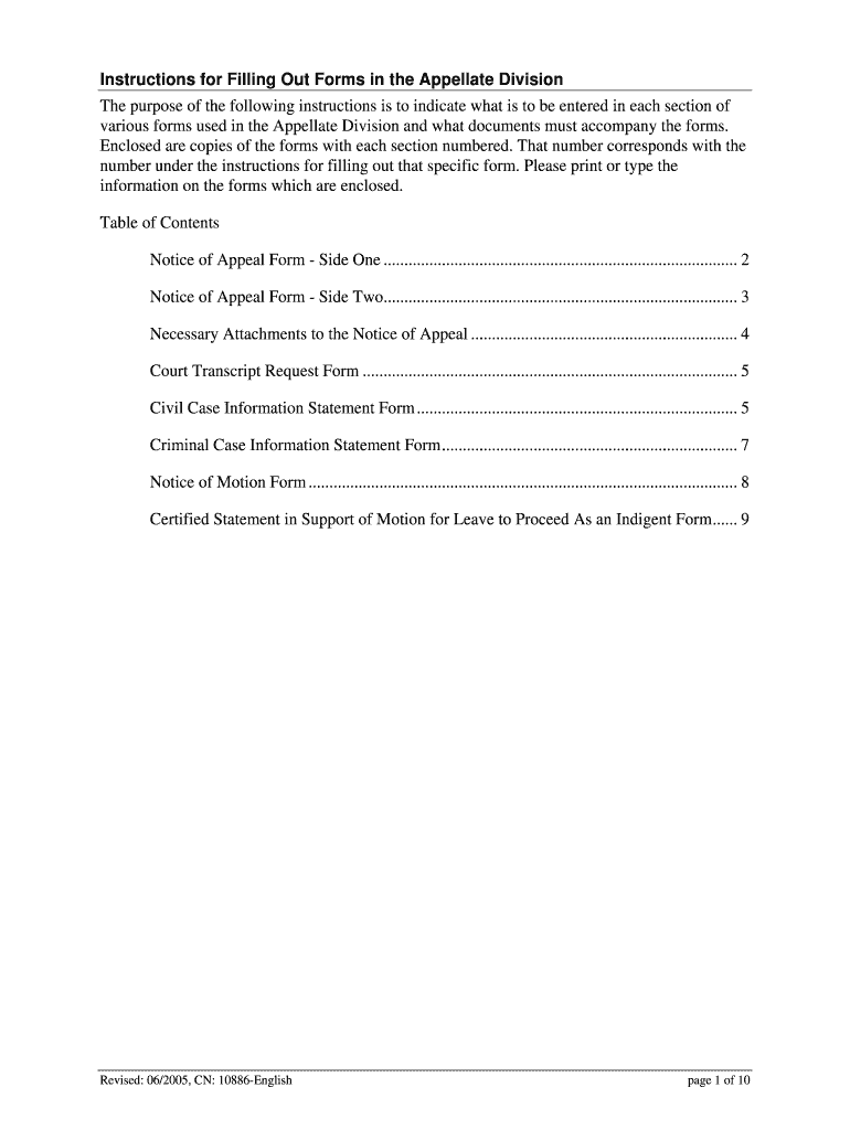 Instructions for Filling Out Forms in the Appellate Division Instructions for Filling Out Forms in the Appellate Division