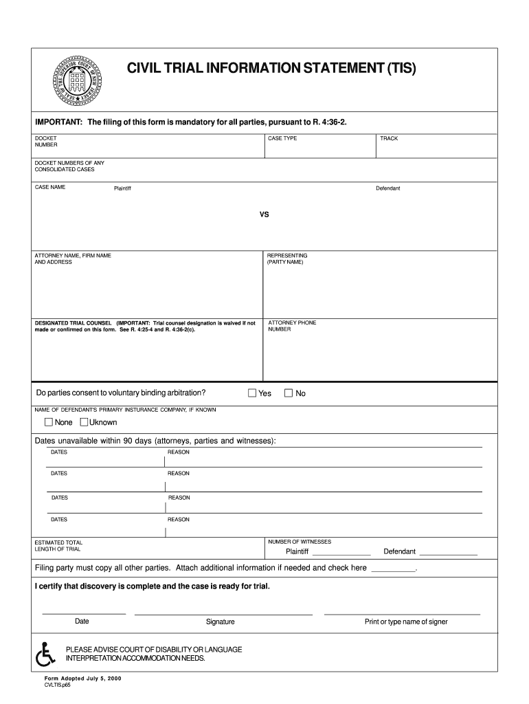 IMPORTANT the Filing of This Form is Mandatory for All Parties, Pursuant to R