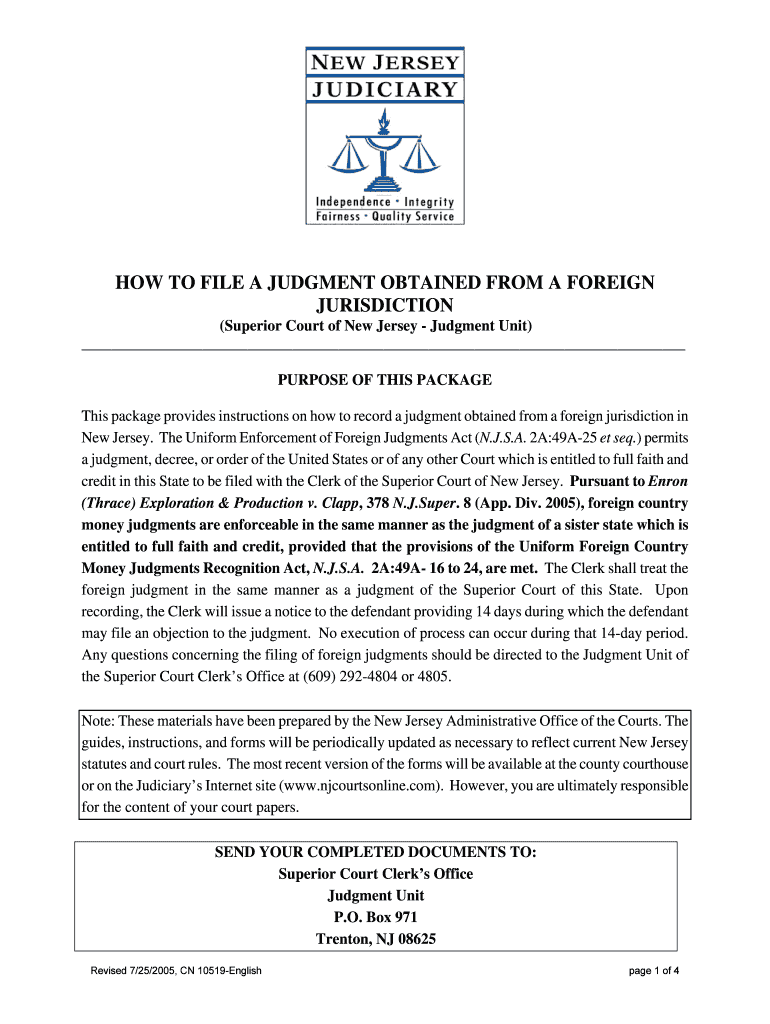 This Package Provides Instructions on How to Record a Judgment Obtained from a Foreign Jurisdiction in  Form