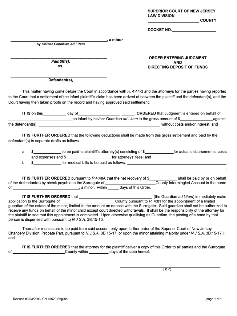 Friendly Settlement Judgment  Form