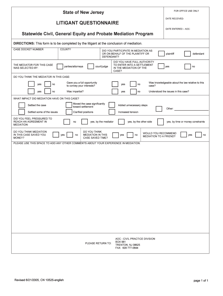 LITIGANT QUESTIONNAIRE  Form