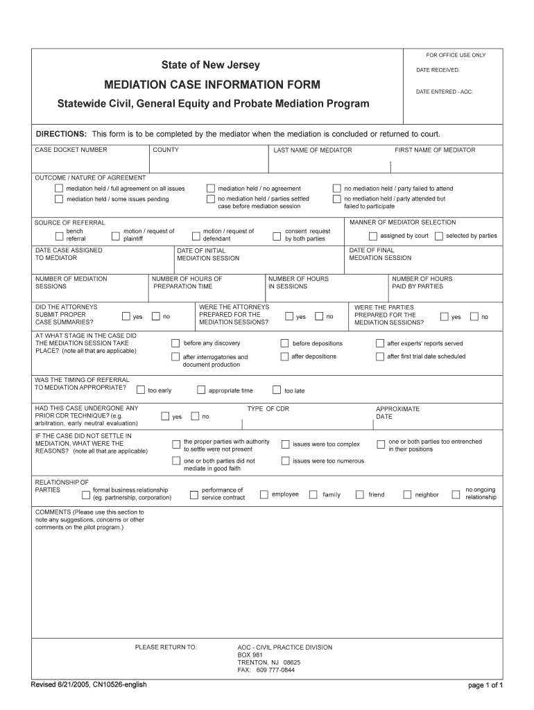 MEDIATION CASE INFORMATION FORM