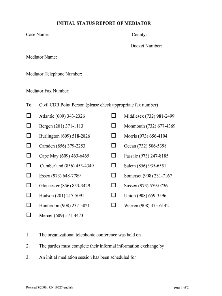 INITIAL STATUS REPORT of MEDIATOR  Form