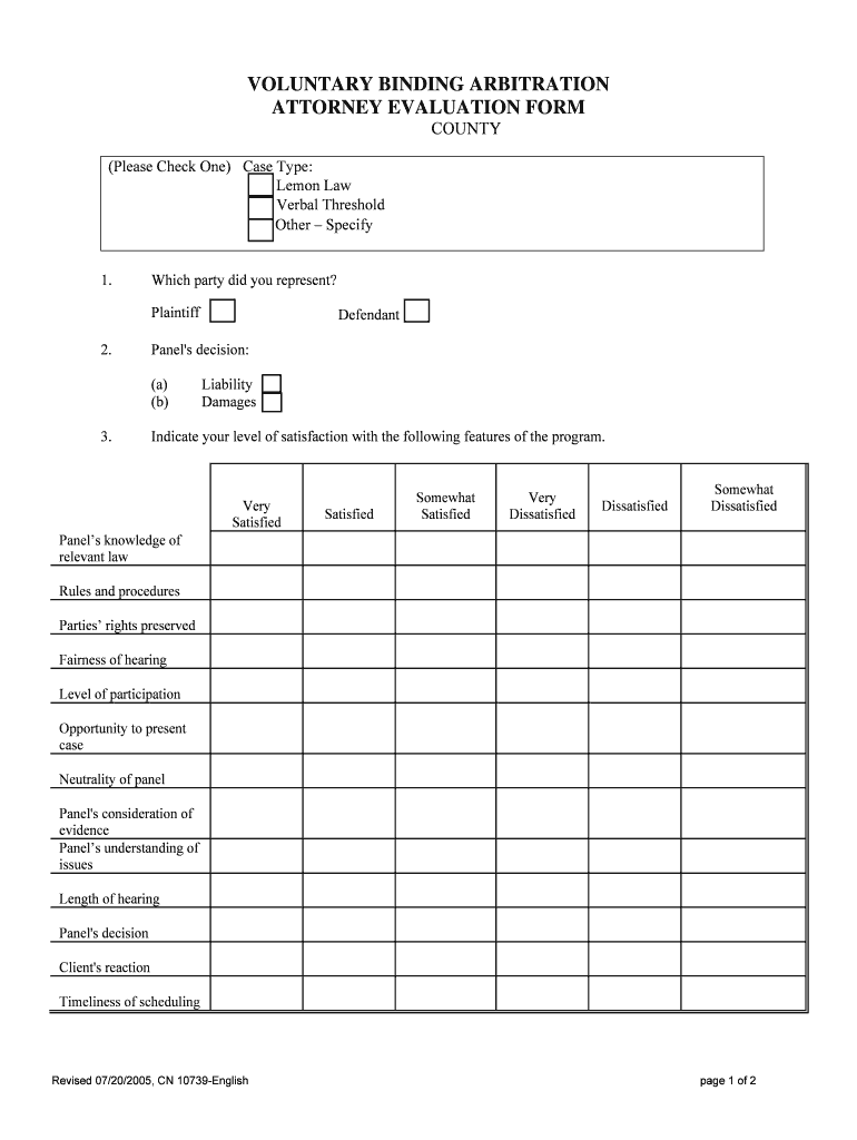 Voluntary Binding Arbitration Attorney Evaluation Form