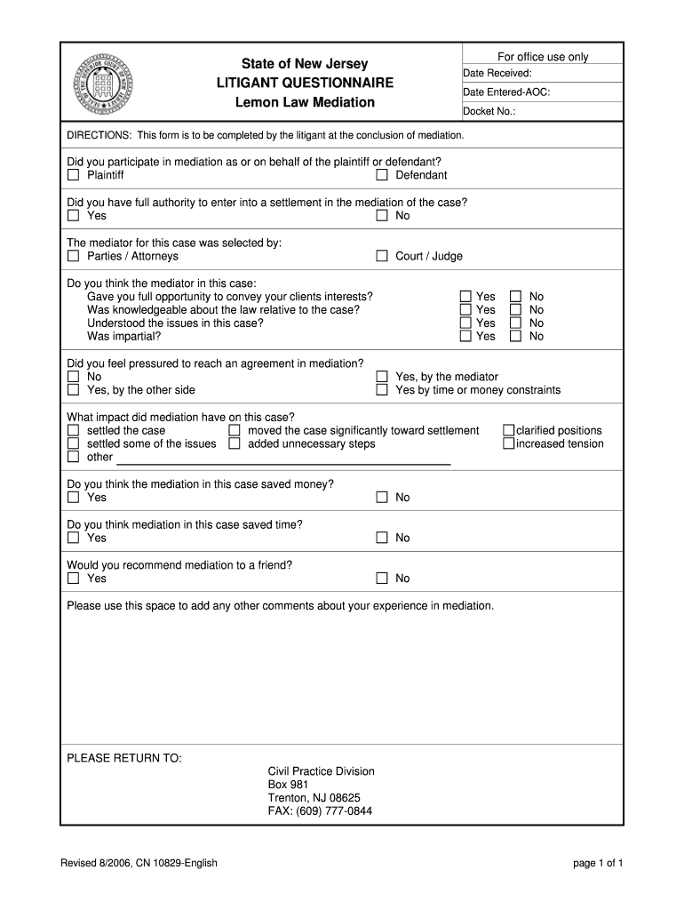 Application for New Car Lemon Law Dispute Resolution  Form