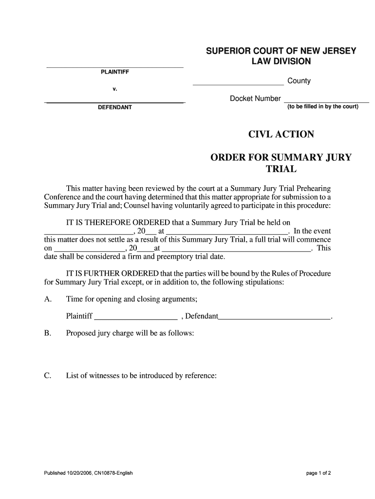 Order for Summary Jury Trial  Form