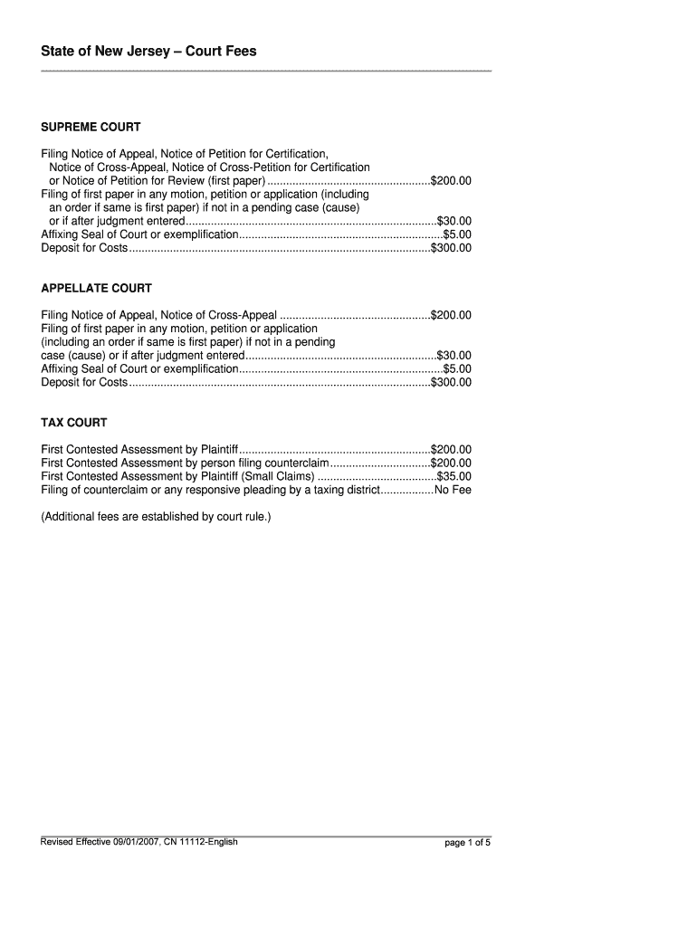 State of NJ Court Fees  Form